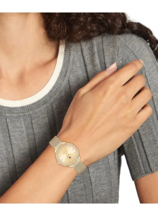 TOMMY HILFIGER 3-Hand Womens Quartz Movement Watch With Gold-Tone Stainless Steel Mesh Bracelet - 1782699